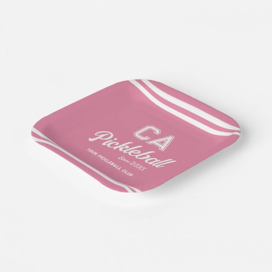 Preppy Pink Pickleball Club Custom Wappen Party Pappteller (Gewinkelt)