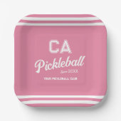 Preppy Pink Pickleball Club Custom Wappen Party Pappteller (Vorderseite)