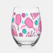 Preppy Pink Pickleball Paddle & Bags Weinglas Ohne Stiel (Rückseite)