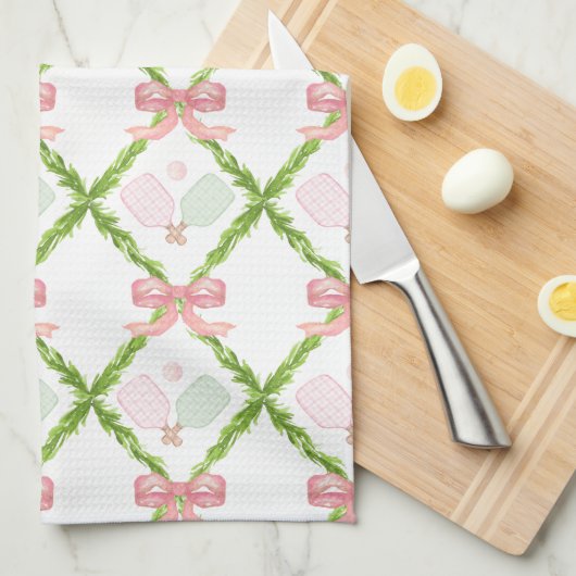 Preppy Pink Pickleball Paddle Geschirrtuch (Viertel Falte)