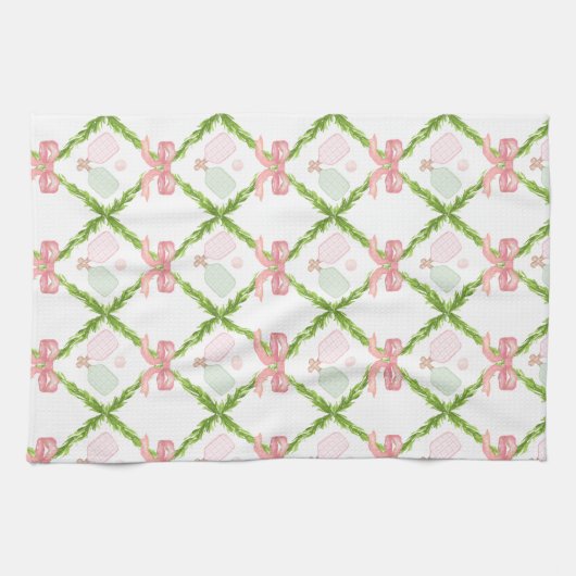 Preppy Pink Pickleball Paddle Geschirrtuch (Horizontal)