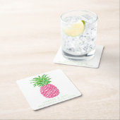Preppy Pink Pineappstars Personalisierte Hochzeit Rechteckiger Pappuntersetzer (Vor Ort)