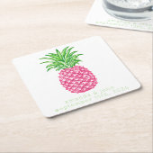 Preppy Pink Pineappstars Personalisierte Hochzeit Rechteckiger Pappuntersetzer (angewinkelt)