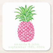 Preppy Pink Pineappstars Personalisierte Hochzeit Rechteckiger Pappuntersetzer (Vorderseite)