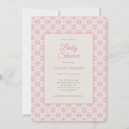 Preppy Pink Plaid Baby Shower Invitation Einladung (Vorderseite)