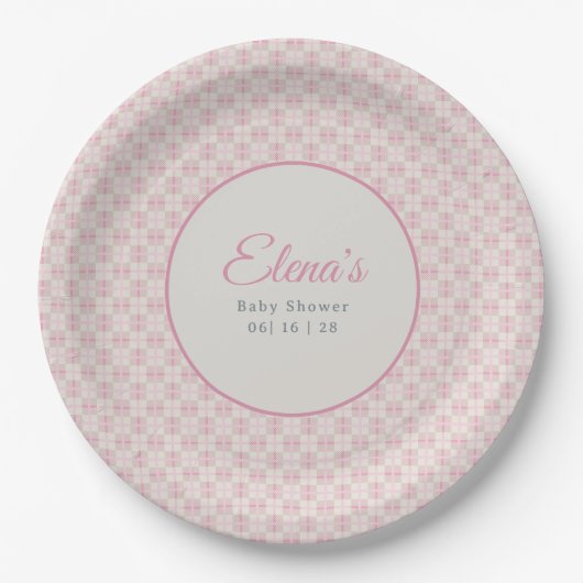 Preppy Pink Plaid Baby Shower  Pappteller (Vorderseite)