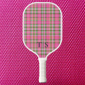 Preppy Pink Plaid Monogram Girly Tartan Pickleball Schläger