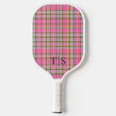 Preppy Pink Plaid Monogram Girly Tartan Pickleball Schläger (Rückseite)