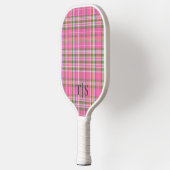 Preppy Pink Plaid Monogram Girly Tartan Pickleball Schläger (Links)