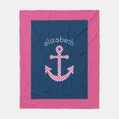 Preppy Pink Polka Dot Anchor mit Navy Individuelle Fleecedecke (Vorderseite)