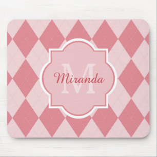 Preppy Pink Raute Girl Monogram Office Name Mousepad