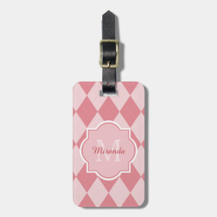 Preppy Pink Raute Girly Monogram Travel Name Gepäckanhänger