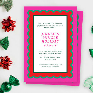 Preppy Pink Red Green Simple Scallop Weihnachten Einladung