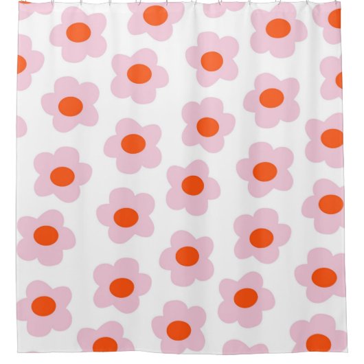 Preppy Pink Red Hippie Blume Pattern Duschvorhang (Vorderseite)
