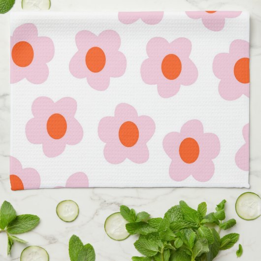 Preppy Pink Red Hippie Blume Pattern Geschirrtuch (Gefaltet)