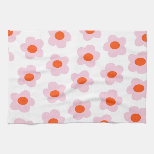 Preppy Pink Red Hippie Blume Pattern Geschirrtuch (Horizontal)