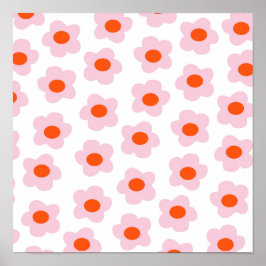 Preppy Pink Red Hippie Blume Pattern Poster