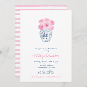 Preppy Pink Roses Ginger Jar Girl Baby Showdusche Einladung