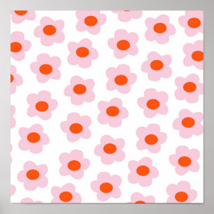 Preppy Pink-Roter Hippie-Blumenmuster Poster
