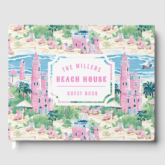 Preppy Pink Sand Castle | Beach House Guest Book Gästebuch (Vorderseite)