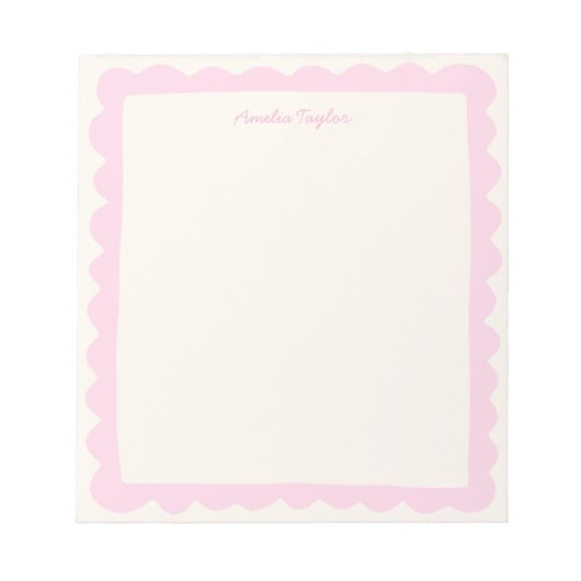 Preppy Pink Scallop Personalized Whimsical Border Notizblock (Vorderseite)