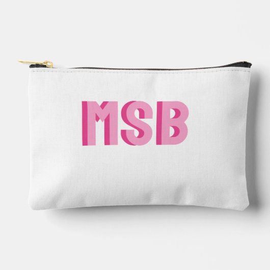 Preppy Pink Shadow Block Monogram, Custom Zubehörtasche (Vorderseite)