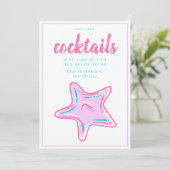 Preppy Pink Starfish Cocktail Party Einladung (Stehend Vorderseite)