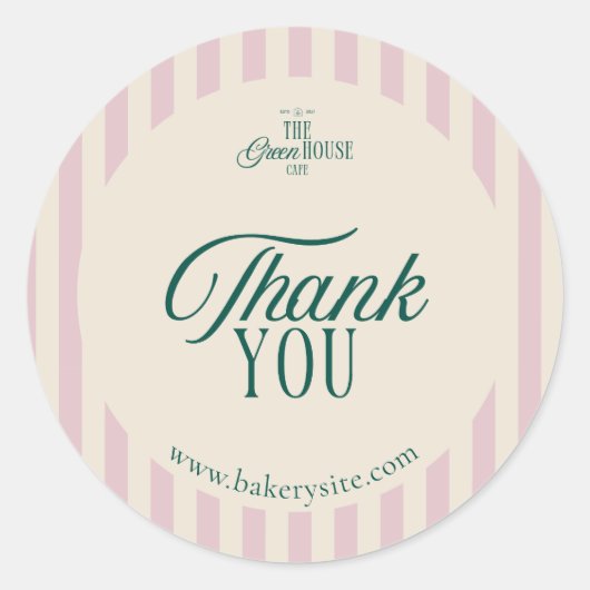 Preppy Pink Strip Retro Business Logo Vielen Dank Runder Aufkleber (Vorderseite)