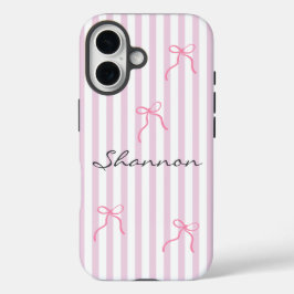 Preppy Pink Stripe and Bow Personalized  iPhone 16 Hülle