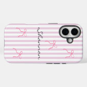 Preppy Pink Stripe and Bow Personalized  Case-Mate iPhone Hülle (Rückseite (Horizontal))