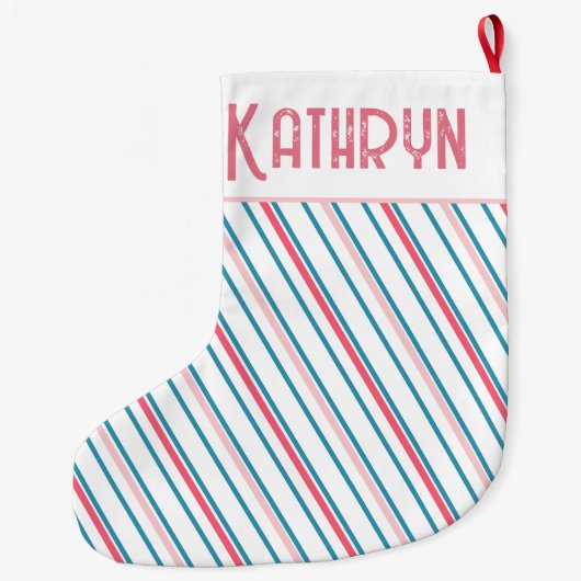 Preppy Pink Stripe Girls Großer Weihnachtsstrumpf (Rückseite)