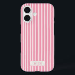Preppy Pink Stripe Monogram Hübsch iPhone 16 Fall Hülle<br><div class="desc">Preppy Pink Stripe Monogram Initial iPhone 16 Case</div>