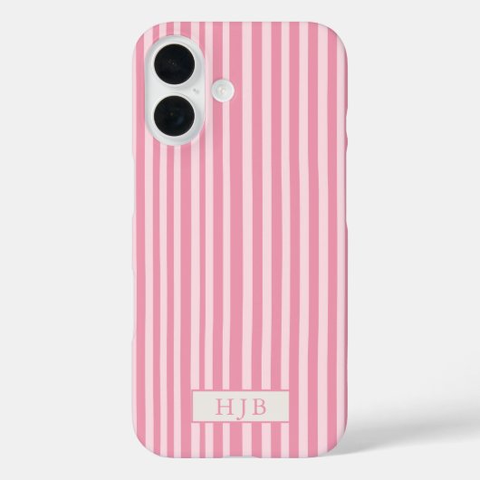 Preppy Pink Stripe Monogram Hübsch iPhone 16 Fall Case-Mate iPhone Hülle (Rückseite)