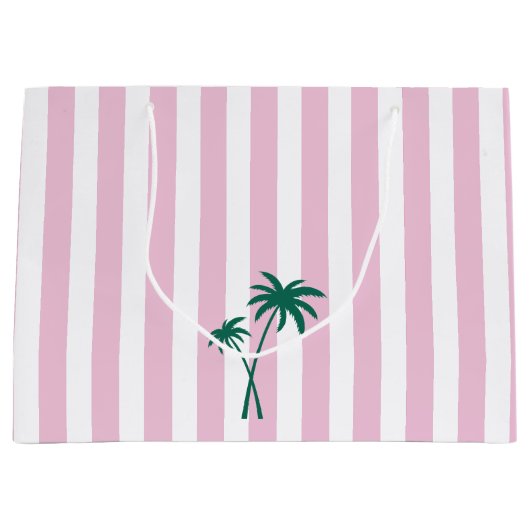 Preppy Pink Stripe und Palm Tree Große Geschenktüte (Vorderseite)