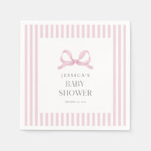 Preppy Pink Striped Bow Baby Showdusche Napkins