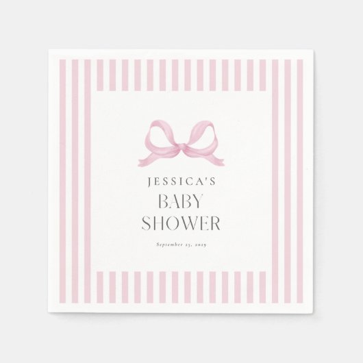 Preppy Pink Striped Bow Baby Showdusche Napkins Serviette (Vorderseite)