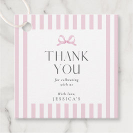 Preppy Pink Striped Bow Baby Showmarke Geschenkanhänger