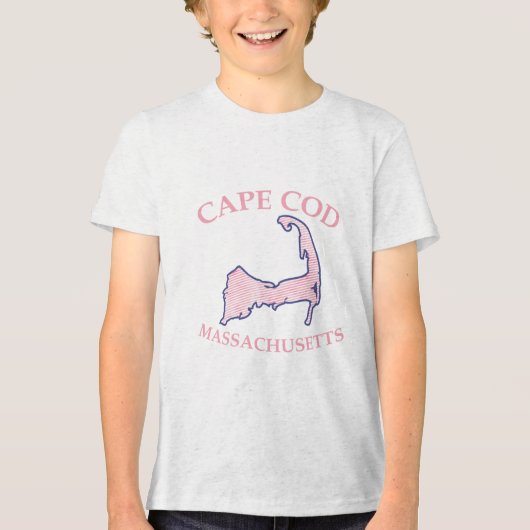 Preppy Pink Striped Cape Cod Silhouette Boy's Tri-Blend Shirt (Vorderseite)