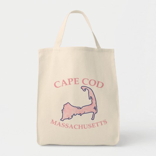 Preppy Pink Striped Cape Cod Silhouette Lebensmitt Tragetasche (Vorne)