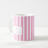 Preppy Pink Stripes & Bow Individuelle Name Kaffeetasse (Vorderseite Links)