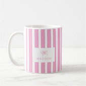 Preppy Pink Stripes & Bow Individuelle Name Kaffeetasse (Links)