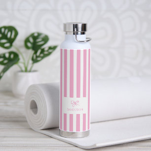 Preppy Pink Stripes & Bow Individuelle Name Trinkflasche