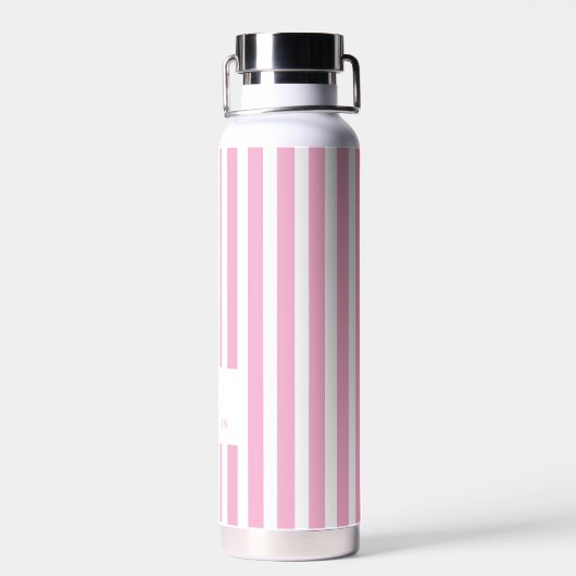 Preppy Pink Stripes & Bow Individuelle Name Trinkflasche (Rückseite)