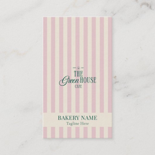Preppy Pink Stripes Green Bakery Logo QR Code  Visitenkarte (Vorderseite)