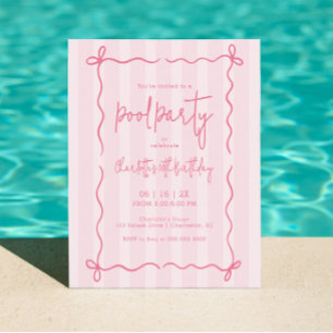 Preppy Pink Stripes Pool Geburtstags Invite Girl Einladung