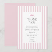 Preppy Pink Striping Bow Baby Dusche Danke Karte (Vorne/Hinten)