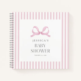 Preppy Pink Striping Bow Baby Showbook Notizblock