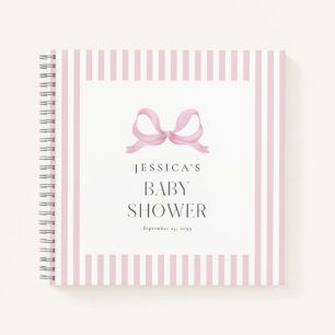 Preppy Pink Striping Bow Baby Showbook Notizblock