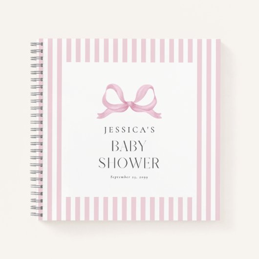 Preppy Pink Striping Bow Baby Showbook Notizblock (Vorderseite)