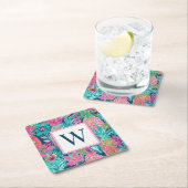 Preppy Pink Teal Navy Blue Pineapple Monogram Rechteckiger Pappuntersetzer (Vor Ort)